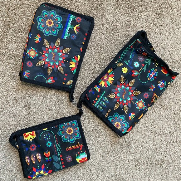 DM Handbags - Donna Moore DM Cosmetic zippered Make Up Bag with mirror Unisex set of 3